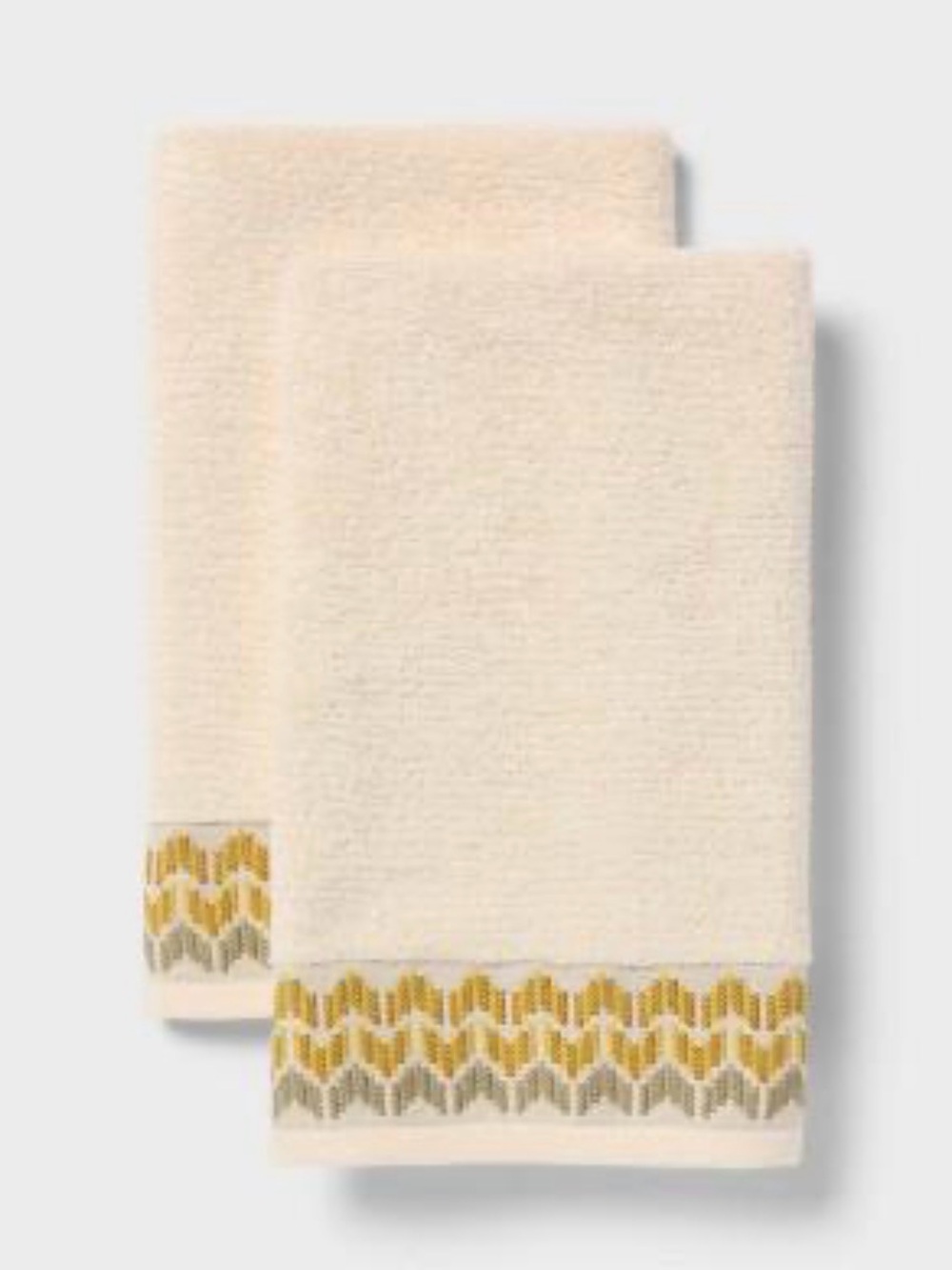 Threshold Cream Decorative Hand Towels with Mustard & green Chevron Trim 2 piece